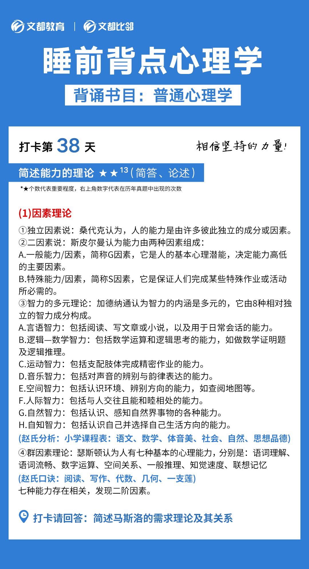 睡前背點(diǎn)心理學(xué)之文都考研：簡述能力的理論